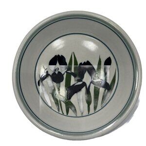 Handcrafted Pottery Artisan Signed Ward  Glazed Pie Plate Shallow Bowl Iris